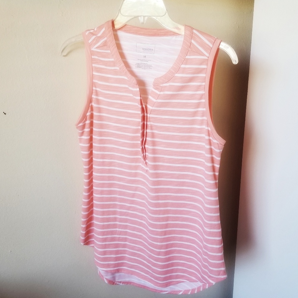Sonoma Tank Top V-neck Peach White Stripes M